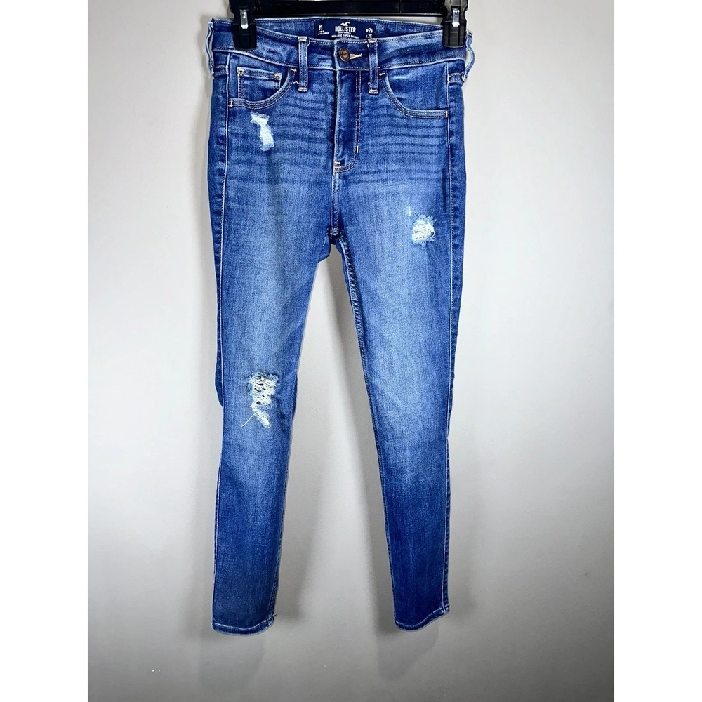 Hollister Jeans Womens 0-S (25x25) Blue Mid Rise Super Skinny Distressed Stretch